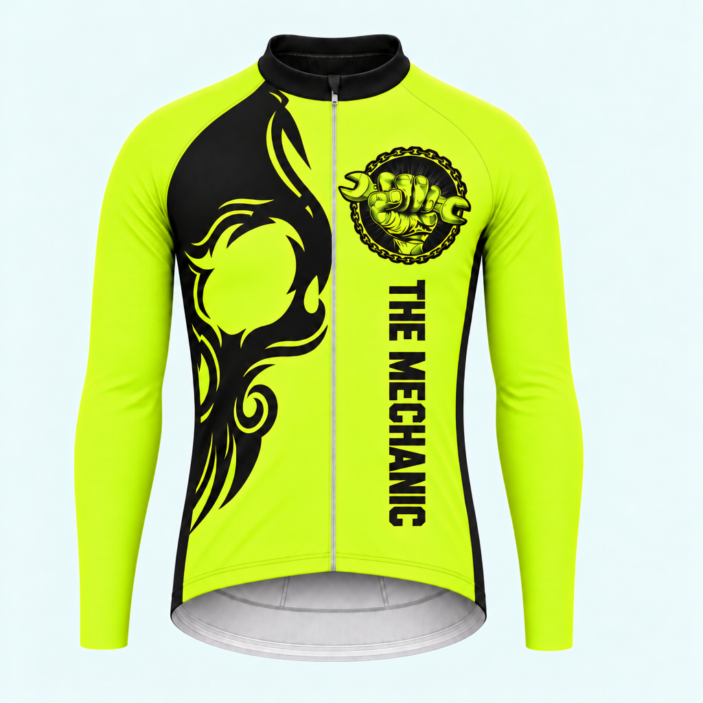 Men's Personalized Long Sleeve Cycling Jersey – Mechanic Skull - Front