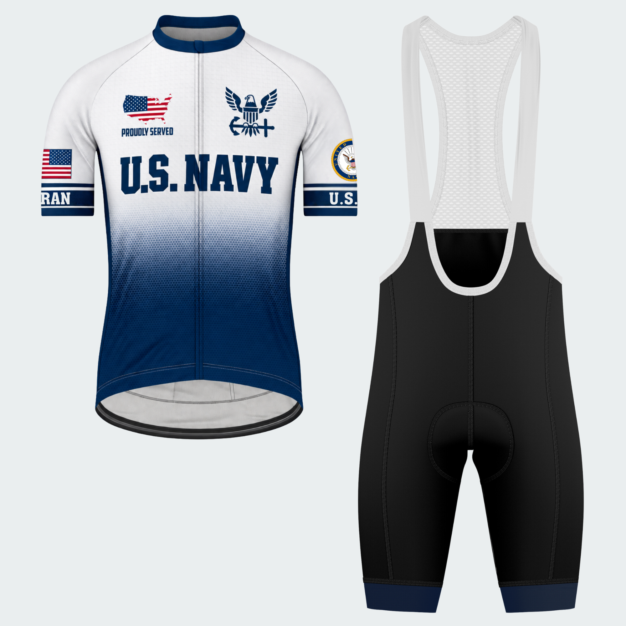 Men Personalized U.S. Navy Veteran Proudly Served Emblem Cycling Jersey & Kit — short sleeve bib shorts kit — featured image