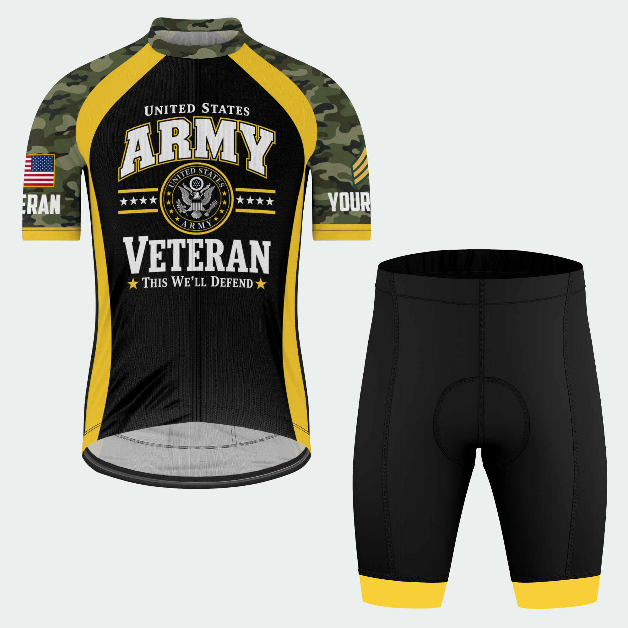 Men’s Personalized U.S. Army Veteran This We’ll Defend Camouflage Cycling Jersey & Kit