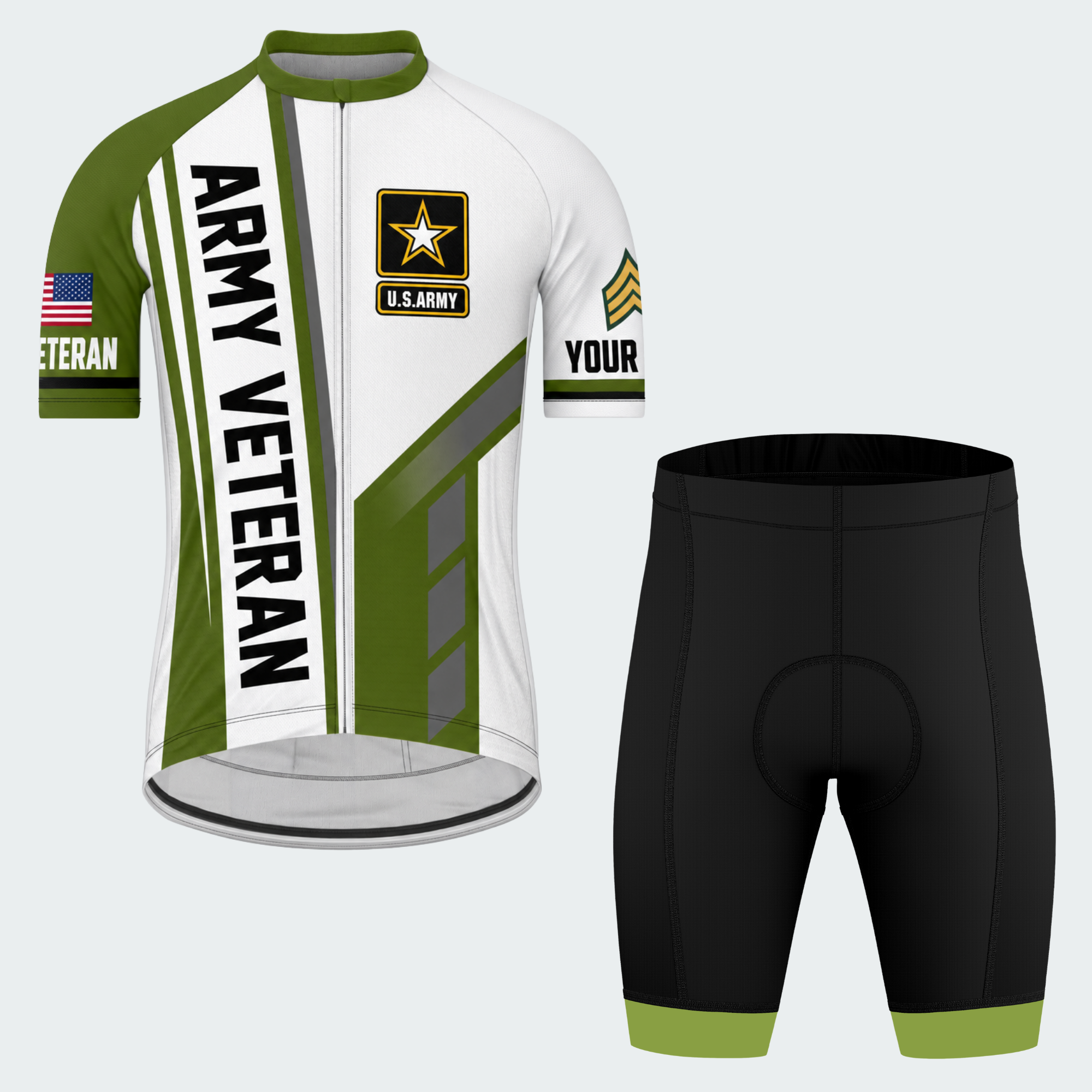 Men’s Personalized U.S. Army Veteran Olive Stripe Cycling Jersey & Kit