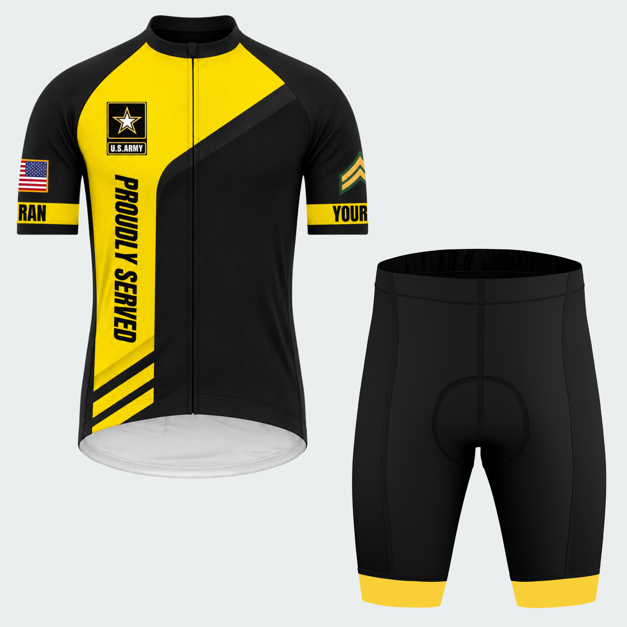 Men’s Personalized U.S. Army Proudly Served Bold Gold Cycling Jersey & Kit