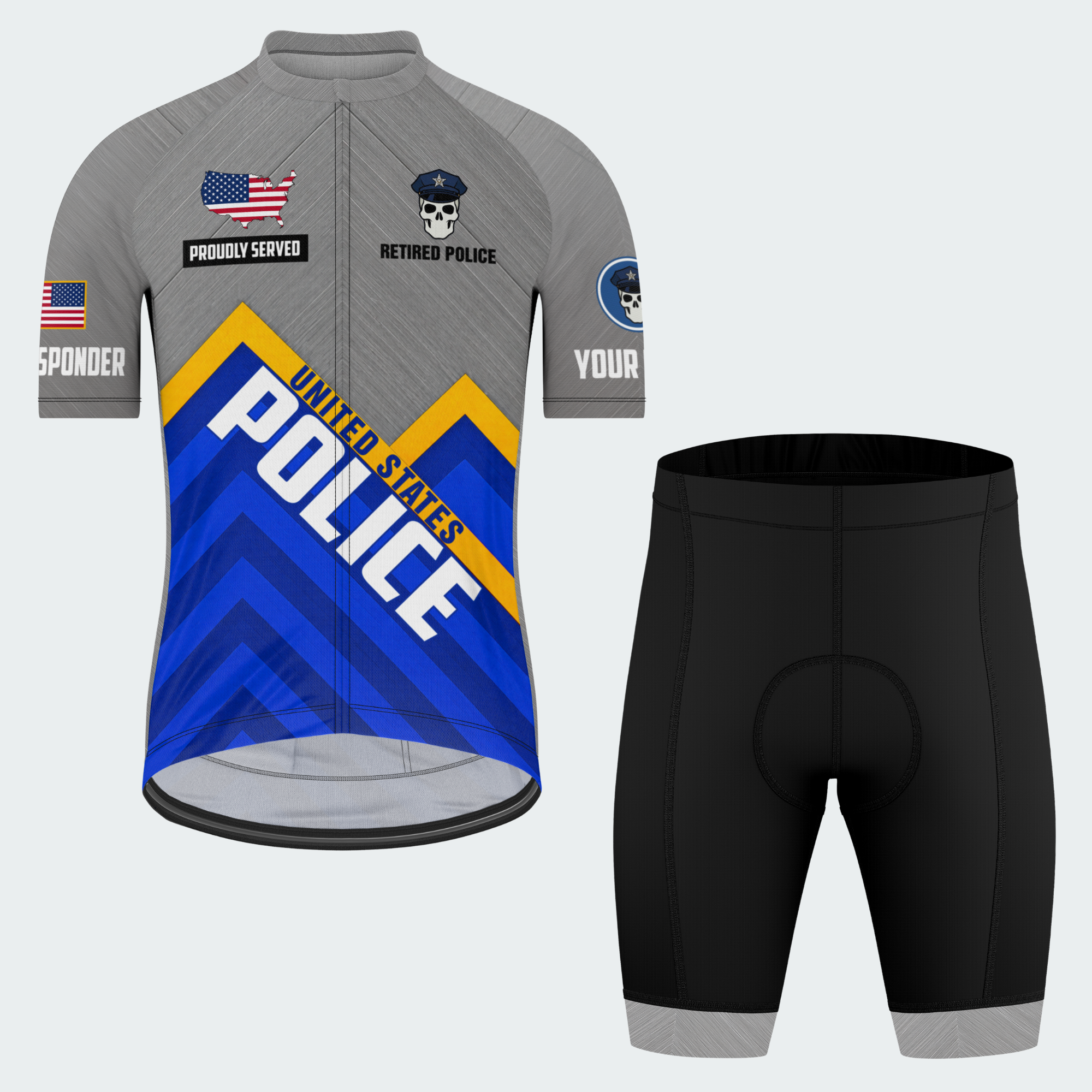 Men’s Personalized U.S. Police Retired First Responder Cycling Jersey & Kit
