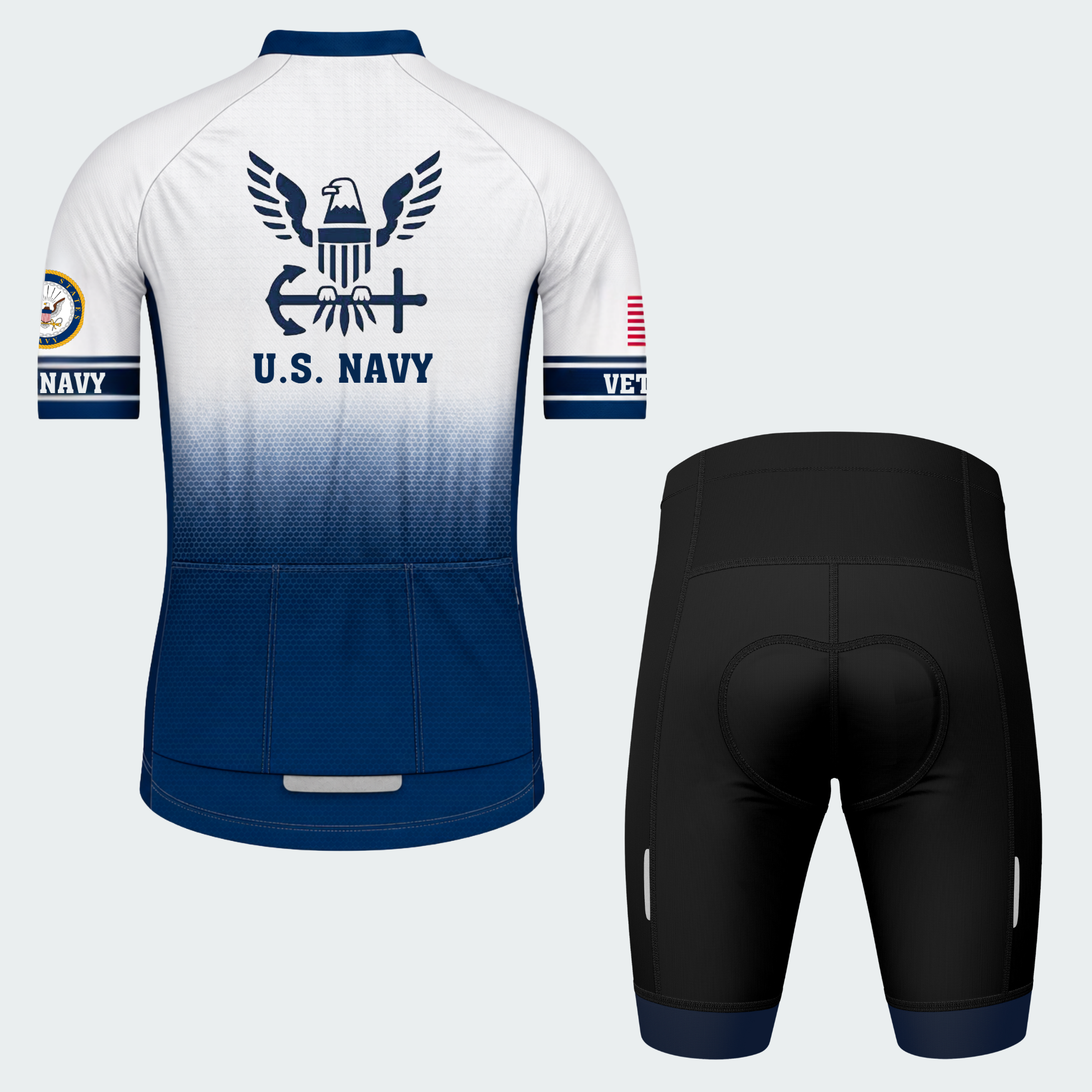 Men Personalized U.S. Navy Veteran Proudly Served Emblem Cycling Jersey & Kit — short sleeve shorts kit — image 02