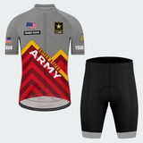 Men’s Personalized U.S. Army Veteran Rank & Name Red Chevron Cycling Jersey & Kit
